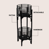 Leafra 33.5" Bohemian Minimalist Handmade 2-Tier Rattan Indoor Planter Stand
