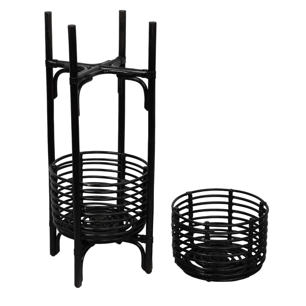 Leafra 33.5" Bohemian Minimalist Handmade 2-Tier Rattan Indoor Planter Stand