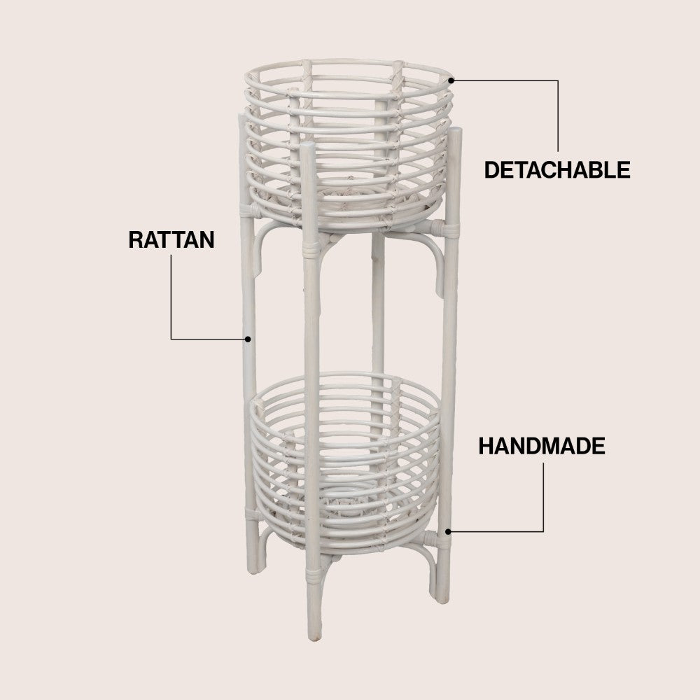 Leafra 33.5" Bohemian Minimalist Handmade 2-Tier Rattan Indoor Planter Stand