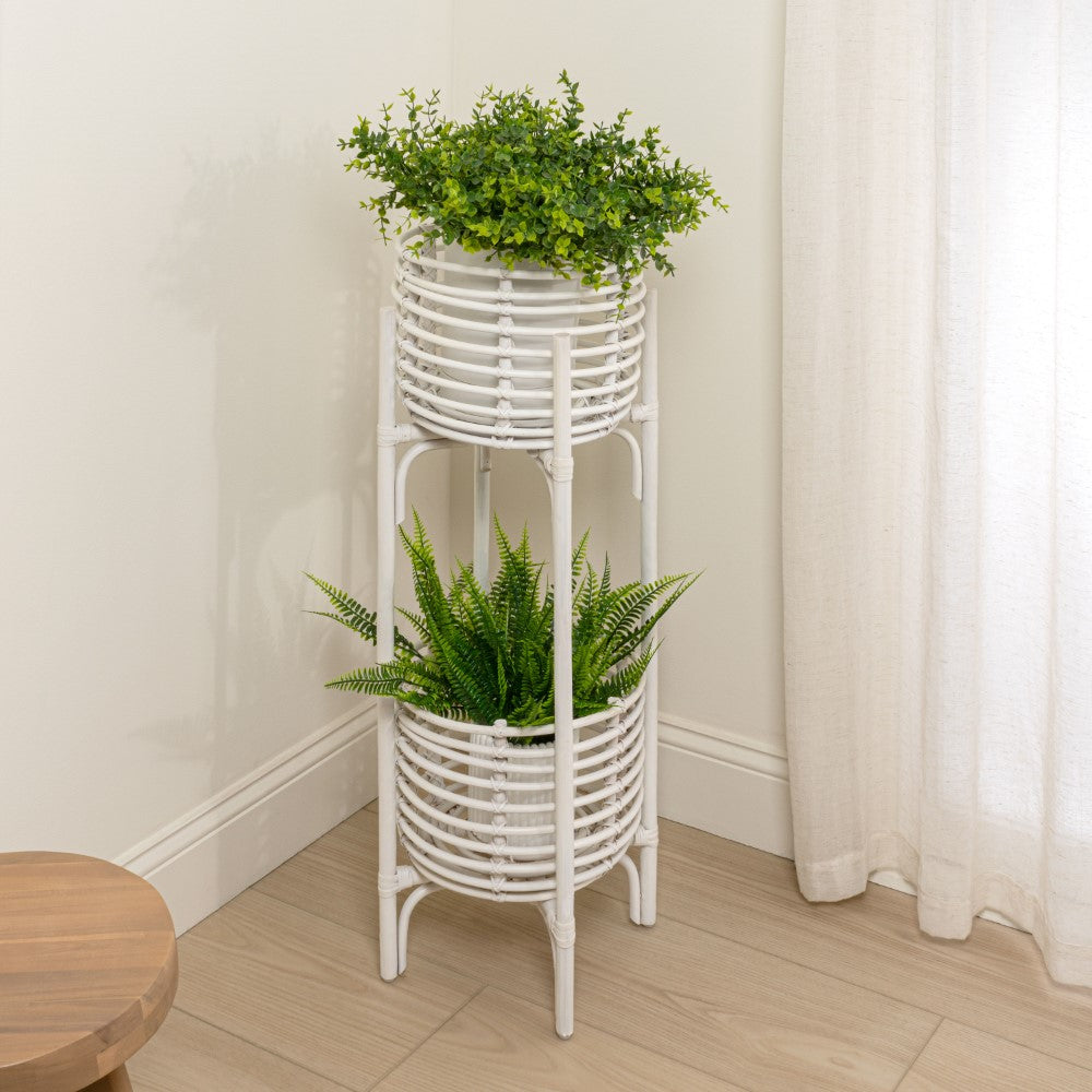 Leafra 33.5" Bohemian Minimalist Handmade 2-Tier Rattan Indoor Planter Stand