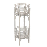 Leafra 33.5" Bohemian Minimalist Handmade 2-Tier Rattan Indoor Planter Stand