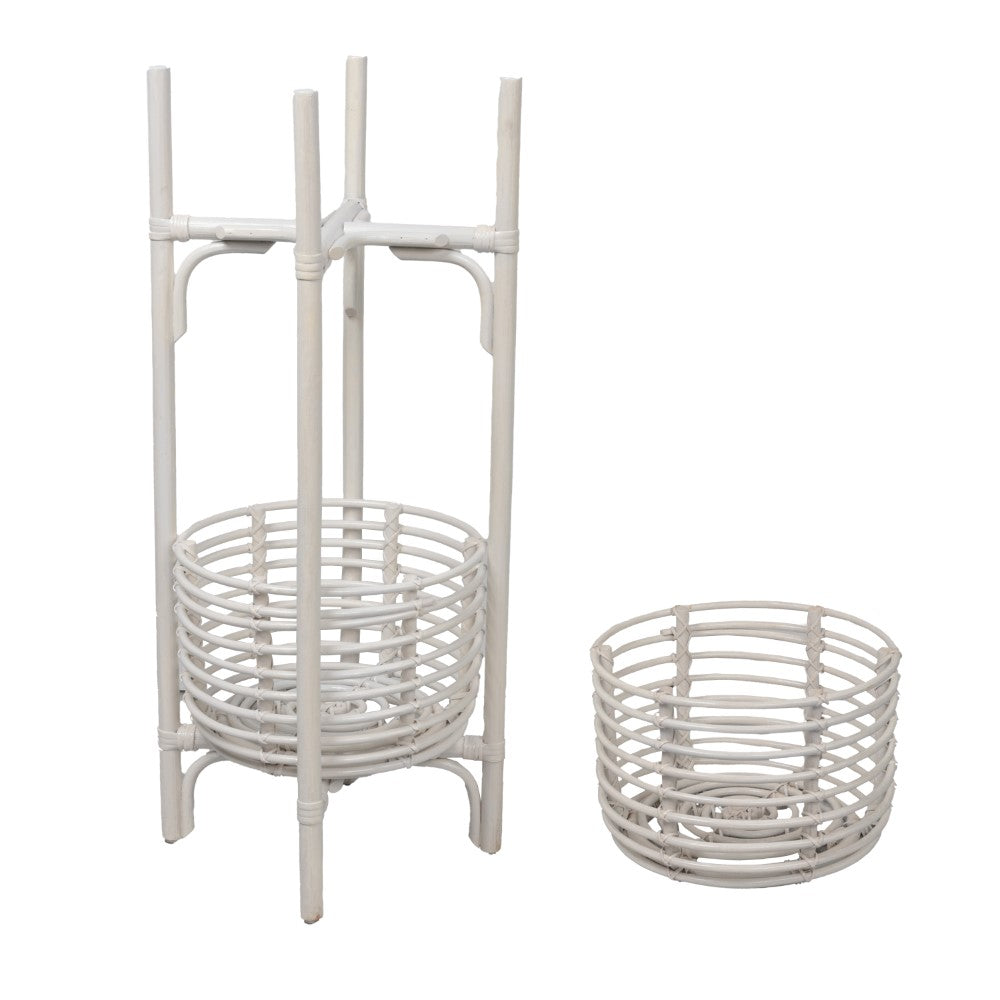 Leafra 33.5" Bohemian Minimalist Handmade 2-Tier Rattan Indoor Planter Stand