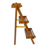 Hollis 26.5"W x 22"D x 36"H 3-Tier Acacia Wood Indoor/Outdoor Foldable Compact Freestanding Ladder Plant Stand Display Rack Shelf