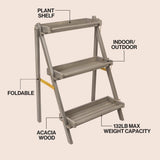 Hollis 26.5"W x 22"D x 36"H 3-Tier Acacia Wood Indoor/Outdoor Foldable Compact Freestanding Ladder Plant Stand Display Rack Shelf