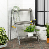 Hollis 26.5"W x 22"D x 36"H 3-Tier Acacia Wood Indoor/Outdoor Foldable Compact Freestanding Ladder Plant Stand Display Rack Shelf