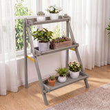 Hollis 26.5"W x 22"D x 36"H 3-Tier Acacia Wood Indoor/Outdoor Foldable Compact Freestanding Ladder Plant Stand Display Rack Shelf