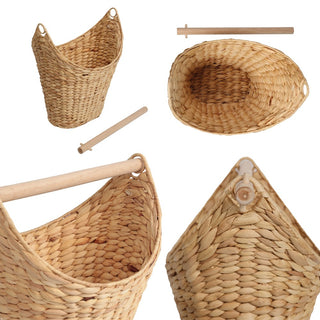 Talia Classic Coastal Hand-Woven Water Hyacinth Toilet Paper Basket with Wood Bar