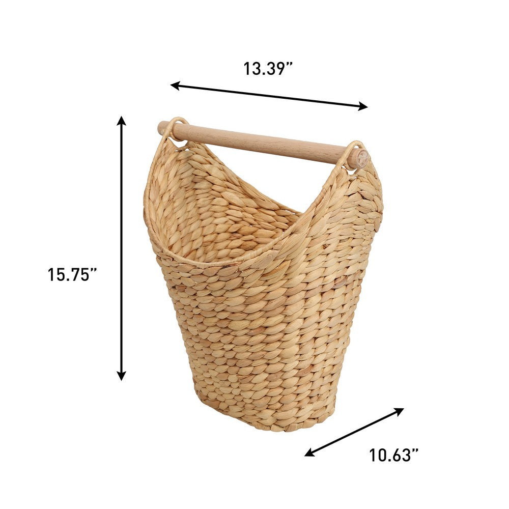 Talia Classic Coastal Hand-Woven Water Hyacinth Toilet Paper Basket with Wood Bar