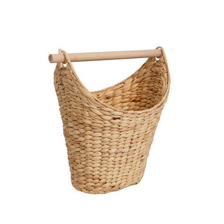 Talia Classic Coastal Hand-Woven Water Hyacinth Toilet Paper Basket with Wood Bar