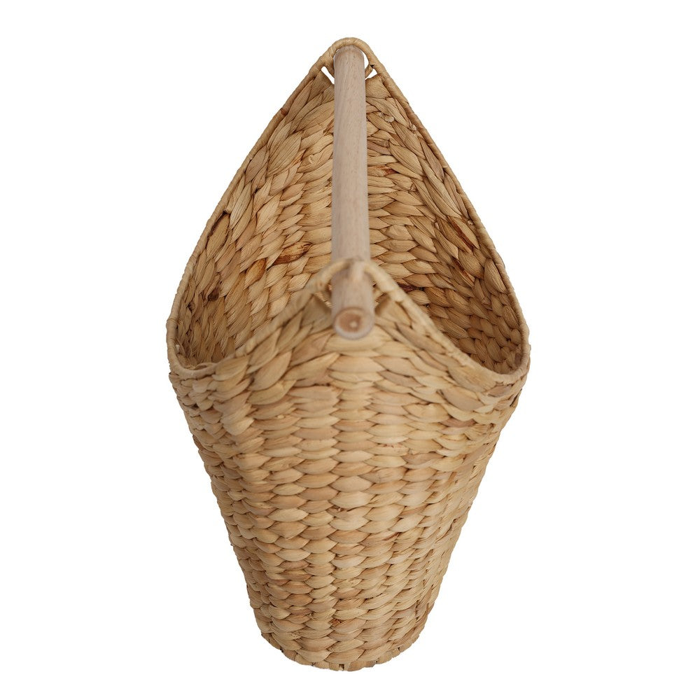 Talia Classic Coastal Hand-Woven Water Hyacinth Toilet Paper Basket with Wood Bar