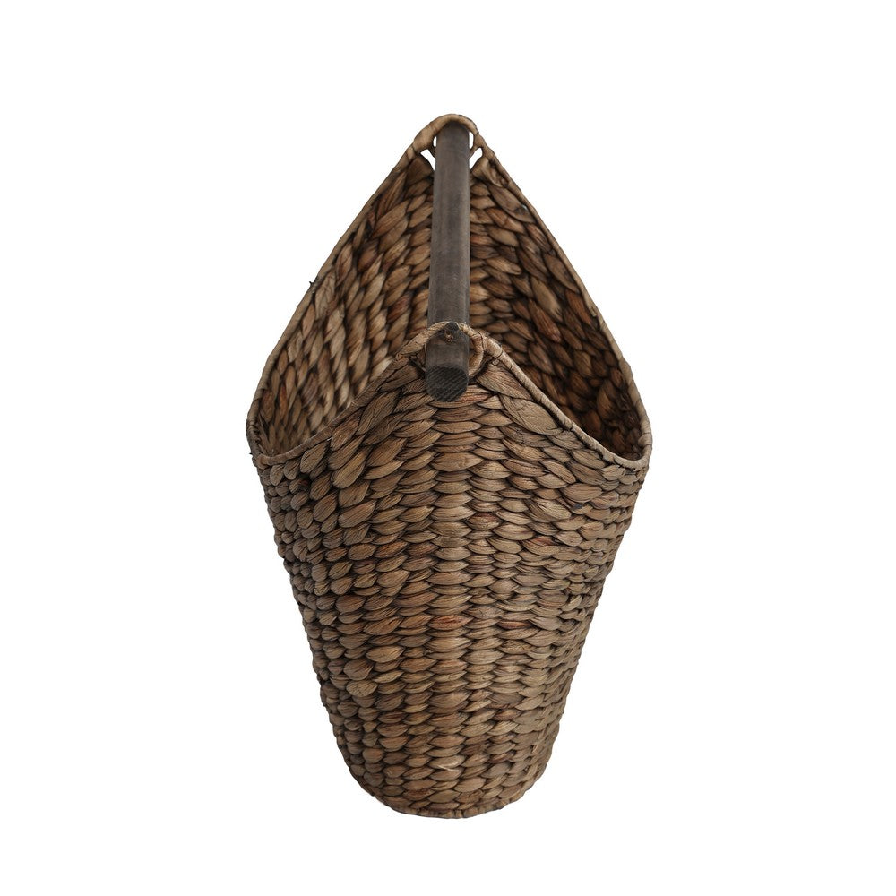 Talia Classic Coastal Hand-Woven Water Hyacinth Toilet Paper Basket with Wood Bar