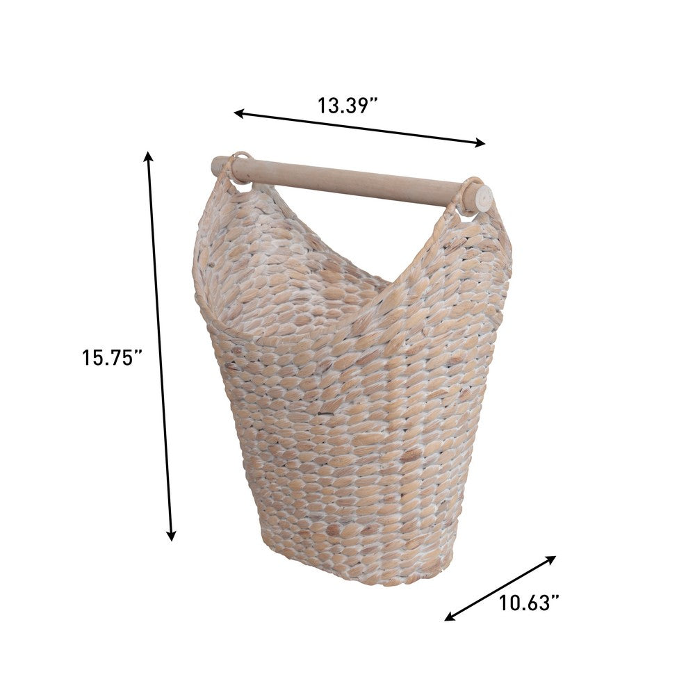 Talia Classic Coastal Hand-Woven Water Hyacinth Toilet Paper Basket with Wood Bar