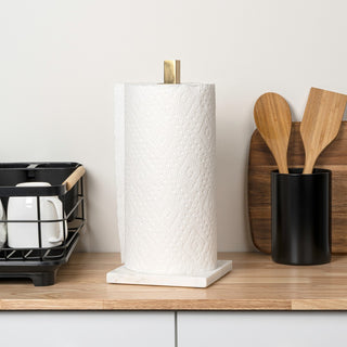 Jules Modern Glam Square Metal and Non Slip Weighted Marble Base Paper Towel Holder