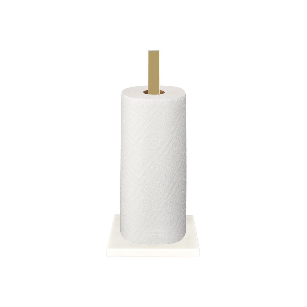Jules Modern Glam Square Metal and Non Slip Weighted Marble Base Paper Towel Holder