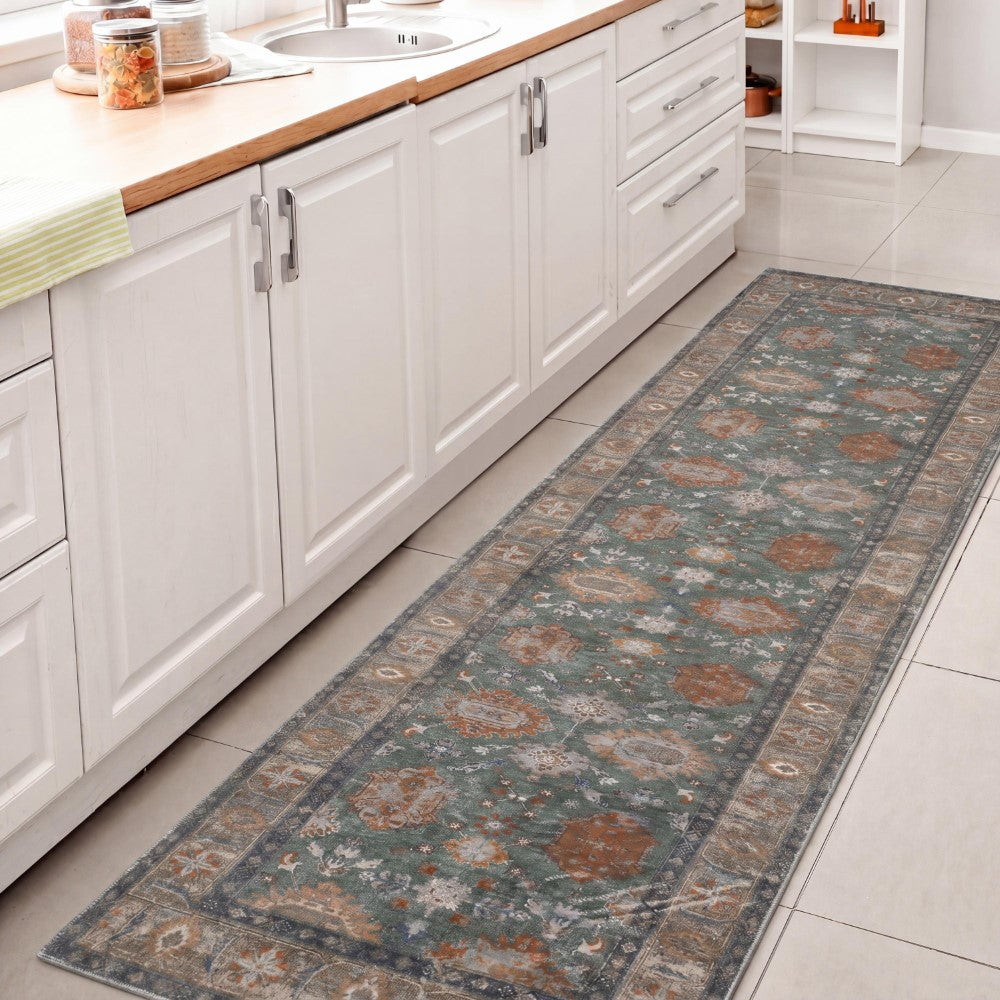 Maplecrest Oushak Style Distressed Border Non-slip Machine-washable Area Rug
