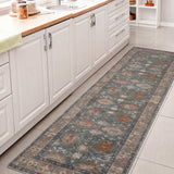 Maplecrest Oushak Style Distressed Border Non-slip Machine-washable Area Rug