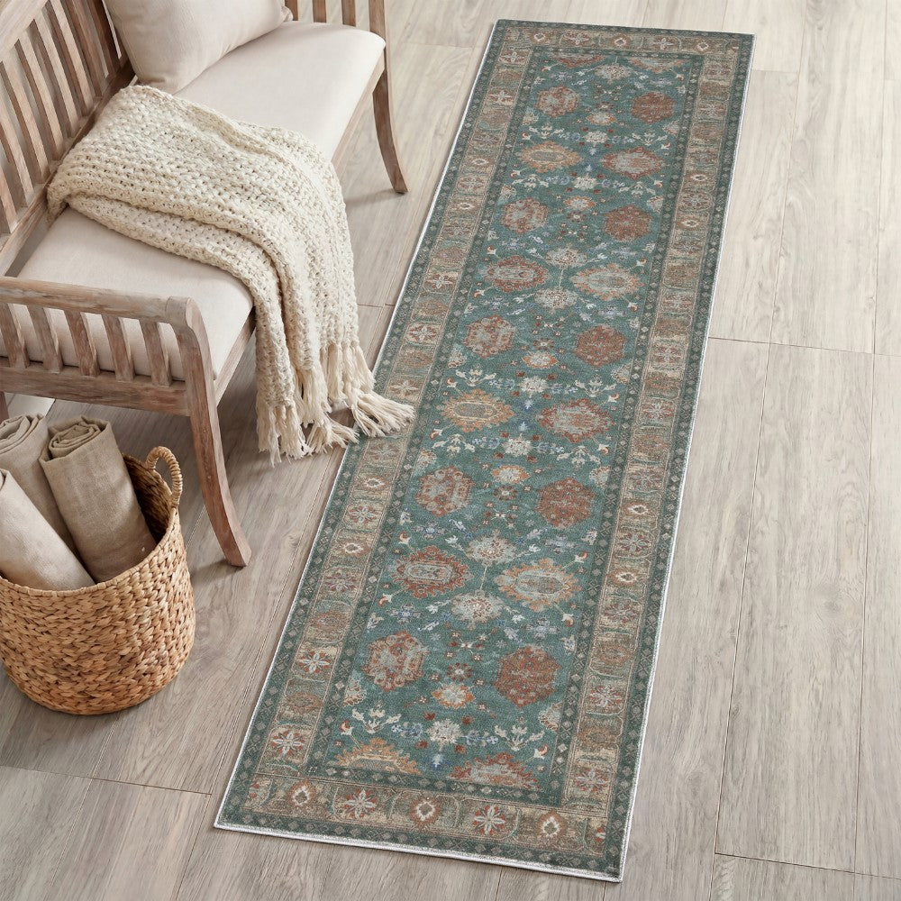 Maplecrest Oushak Style Distressed Border Non-slip Machine-washable Area Rug