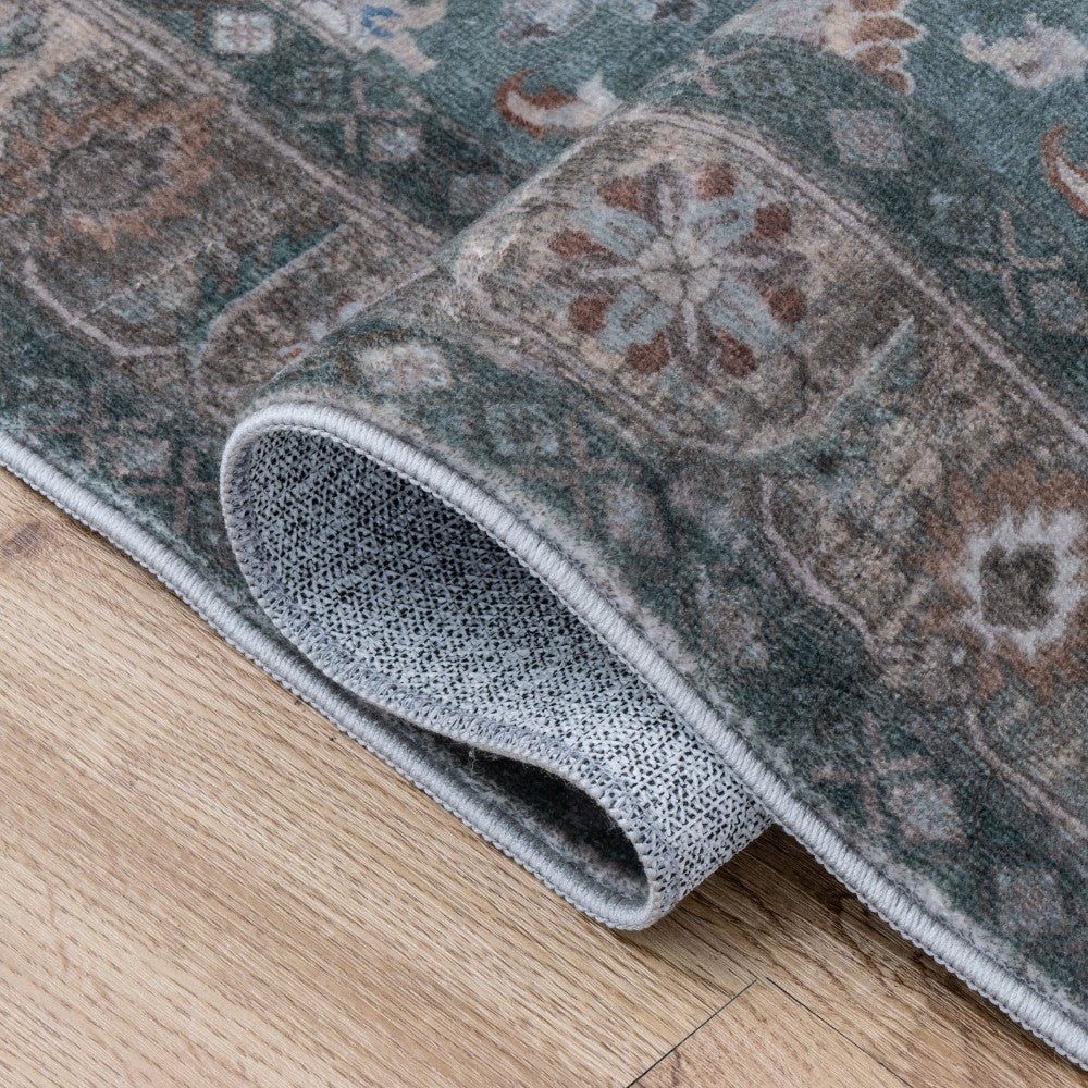 Maplecrest Oushak Style Distressed Border Non-slip Machine-washable Area Rug