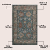 Maplecrest Oushak Style Distressed Border Non-slip Machine-washable Area Rug