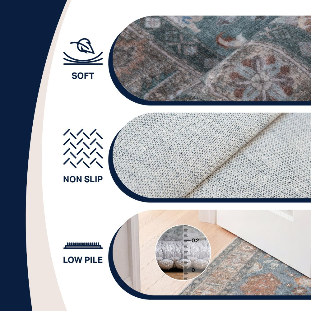 Maplecrest Oushak Style Distressed Border Non-slip Machine-washable Area Rug