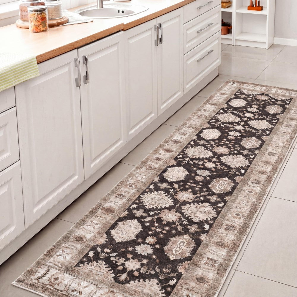 Maplecrest Oushak Style Distressed Border Non-slip Machine-washable Area Rug