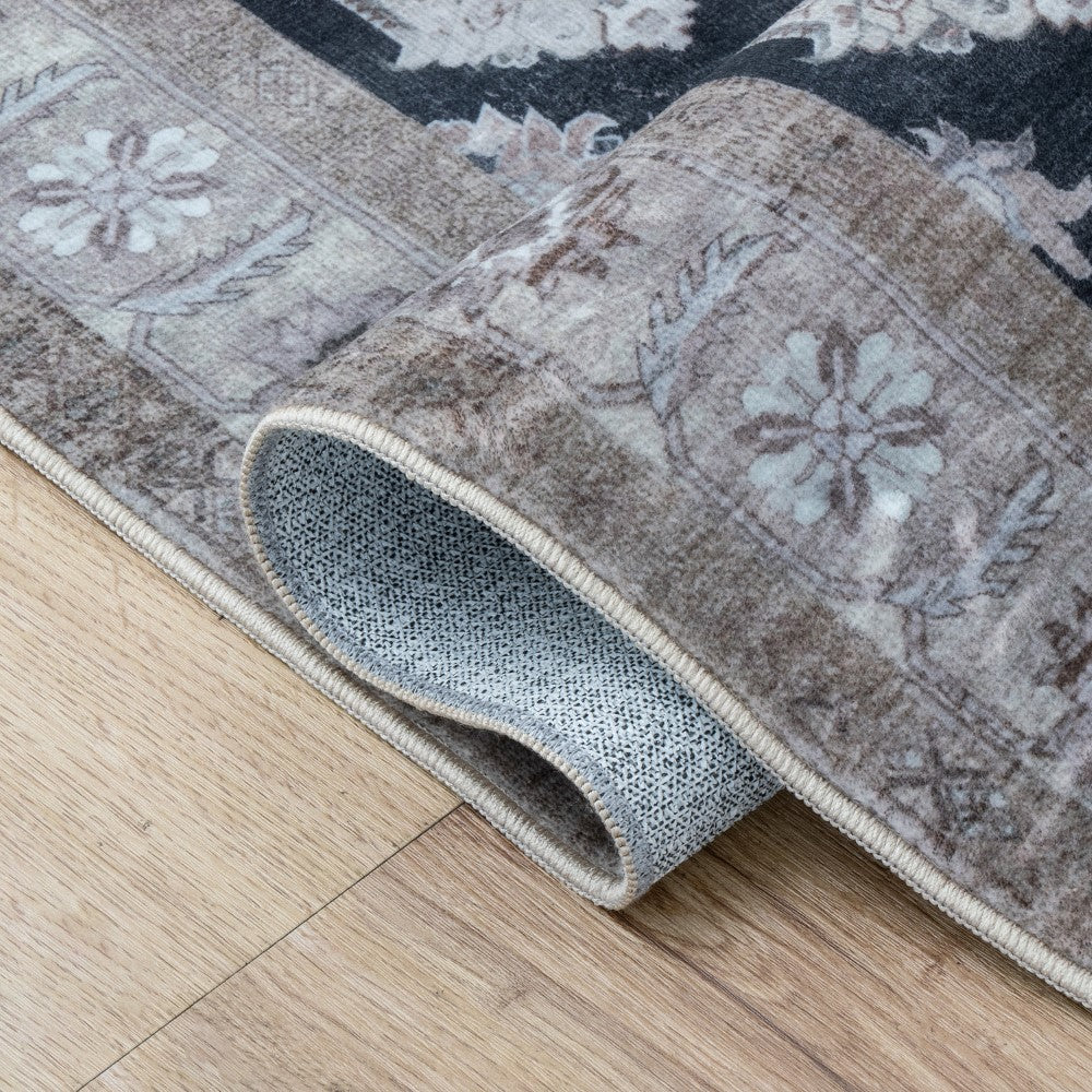 Maplecrest Oushak Style Distressed Border Non-slip Machine-washable Area Rug
