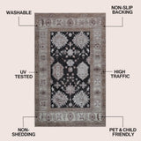 Maplecrest Oushak Style Distressed Border Non-slip Machine-washable Area Rug