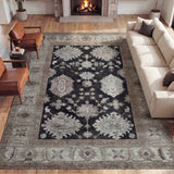Maplecrest Oushak Style Distressed Border Non-slip Machine-washable Area Rug
