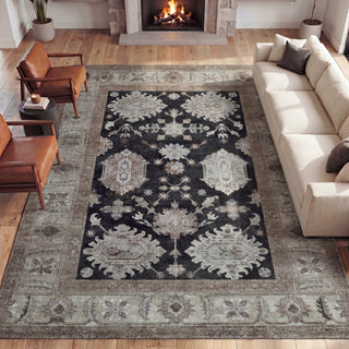 Maplecrest Oushak Style Distressed Border Non-slip Machine-washable Area Rug