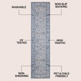 Maplecrest Oushak Style Distressed Border Non-slip Machine-washable Area Rug