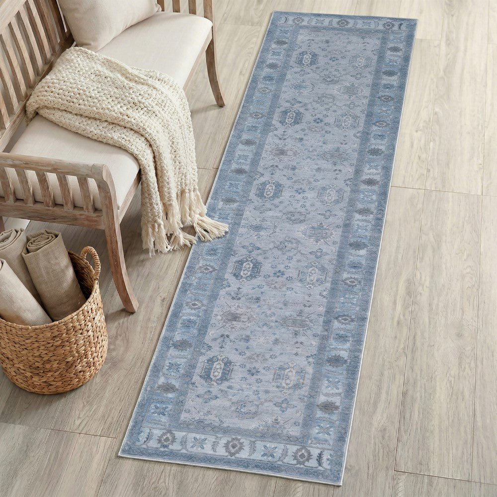 Maplecrest Oushak Style Distressed Border Non-slip Machine-washable Area Rug