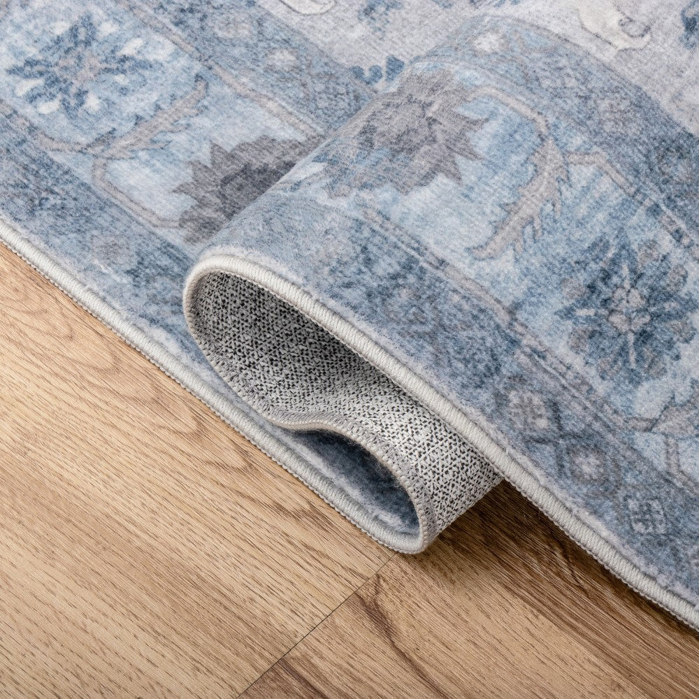 Maplecrest Oushak Style Distressed Border Non-slip Machine-washable Area Rug