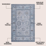 Maplecrest Oushak Style Distressed Border Non-slip Machine-washable Area Rug