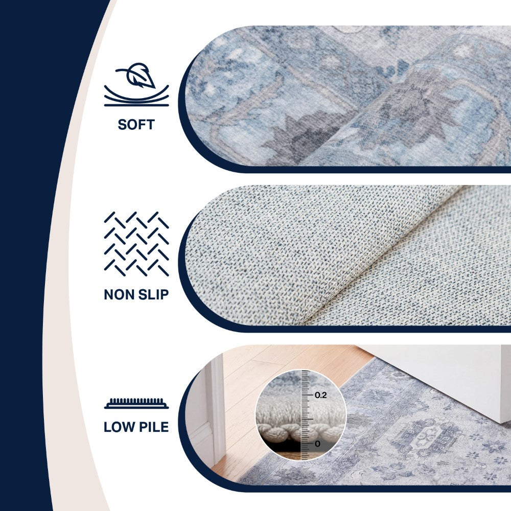 Maplecrest Oushak Style Distressed Border Non-slip Machine-washable Area Rug
