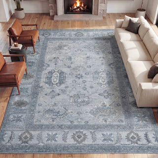 Maplecrest Oushak Style Distressed Border Non-slip Machine-washable Area Rug
