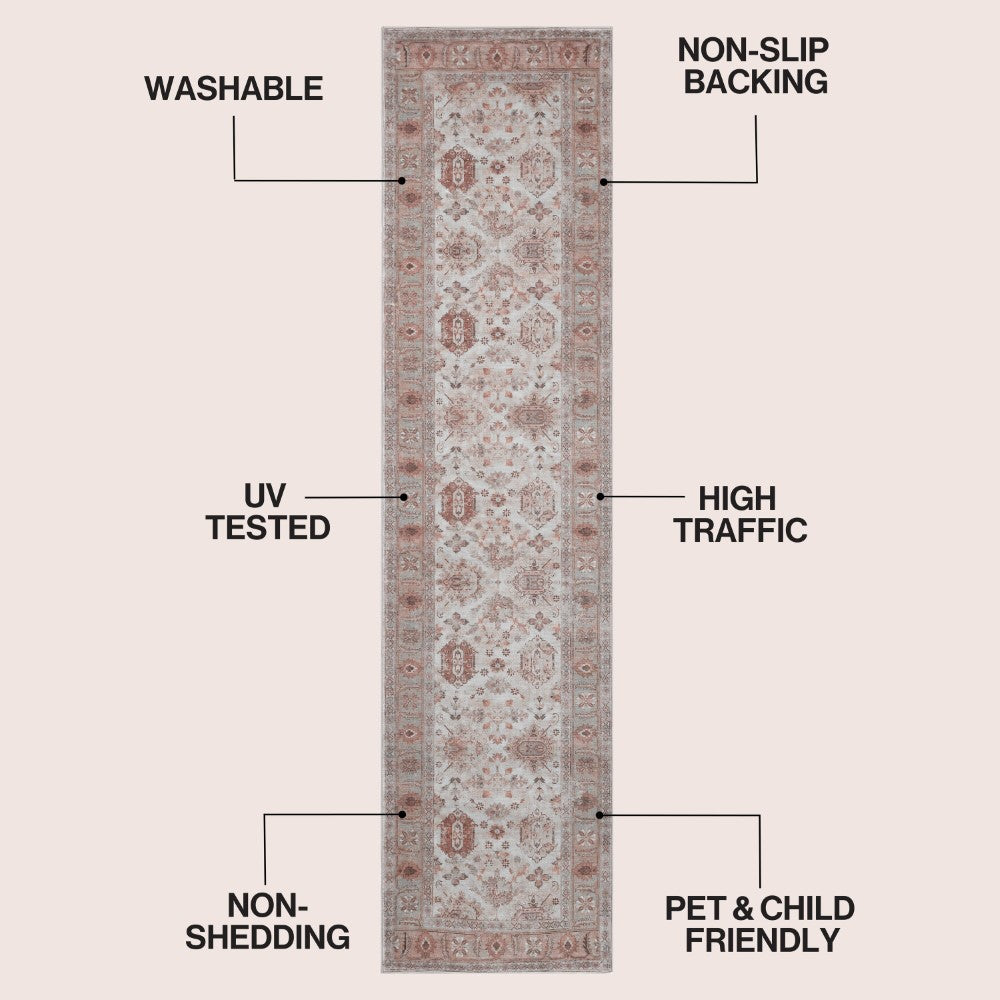 Maplecrest Oushak Style Distressed Border Non-slip Machine-washable Area Rug
