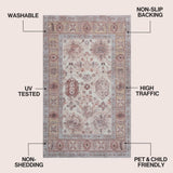 Maplecrest Oushak Style Distressed Border Non-slip Machine-washable Area Rug