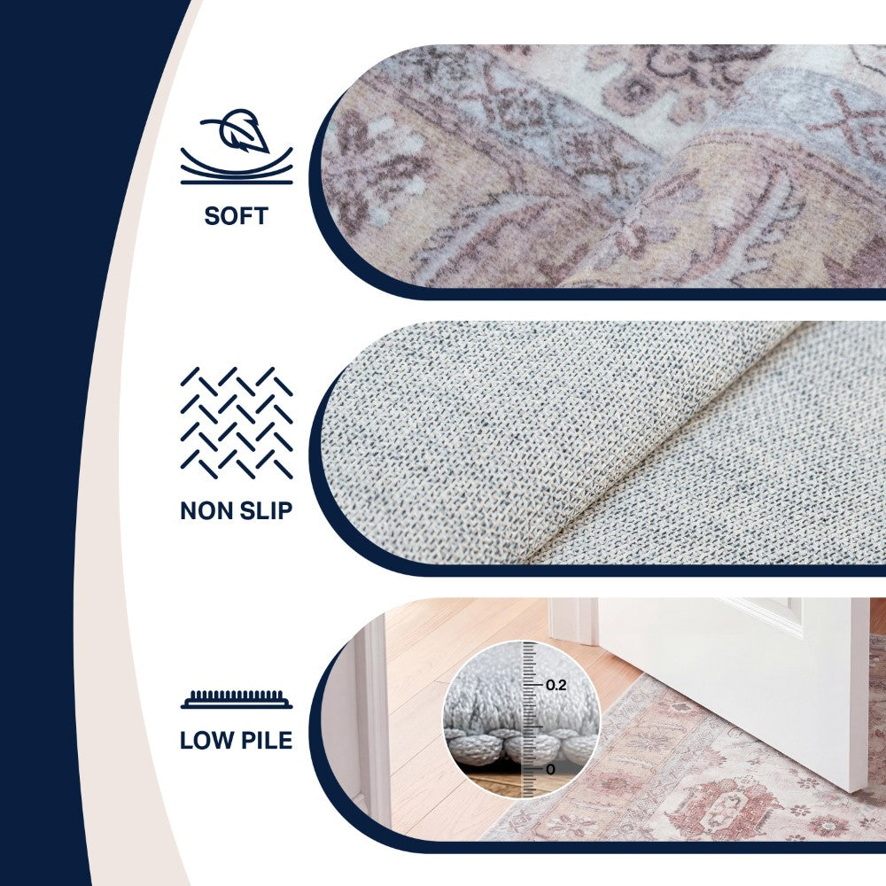 Maplecrest Oushak Style Distressed Border Non-slip Machine-washable Area Rug