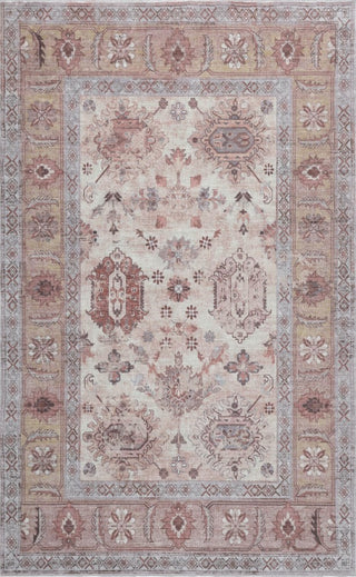 Maplecrest Oushak Style Distressed Border Non-slip Machine-washable Area Rug