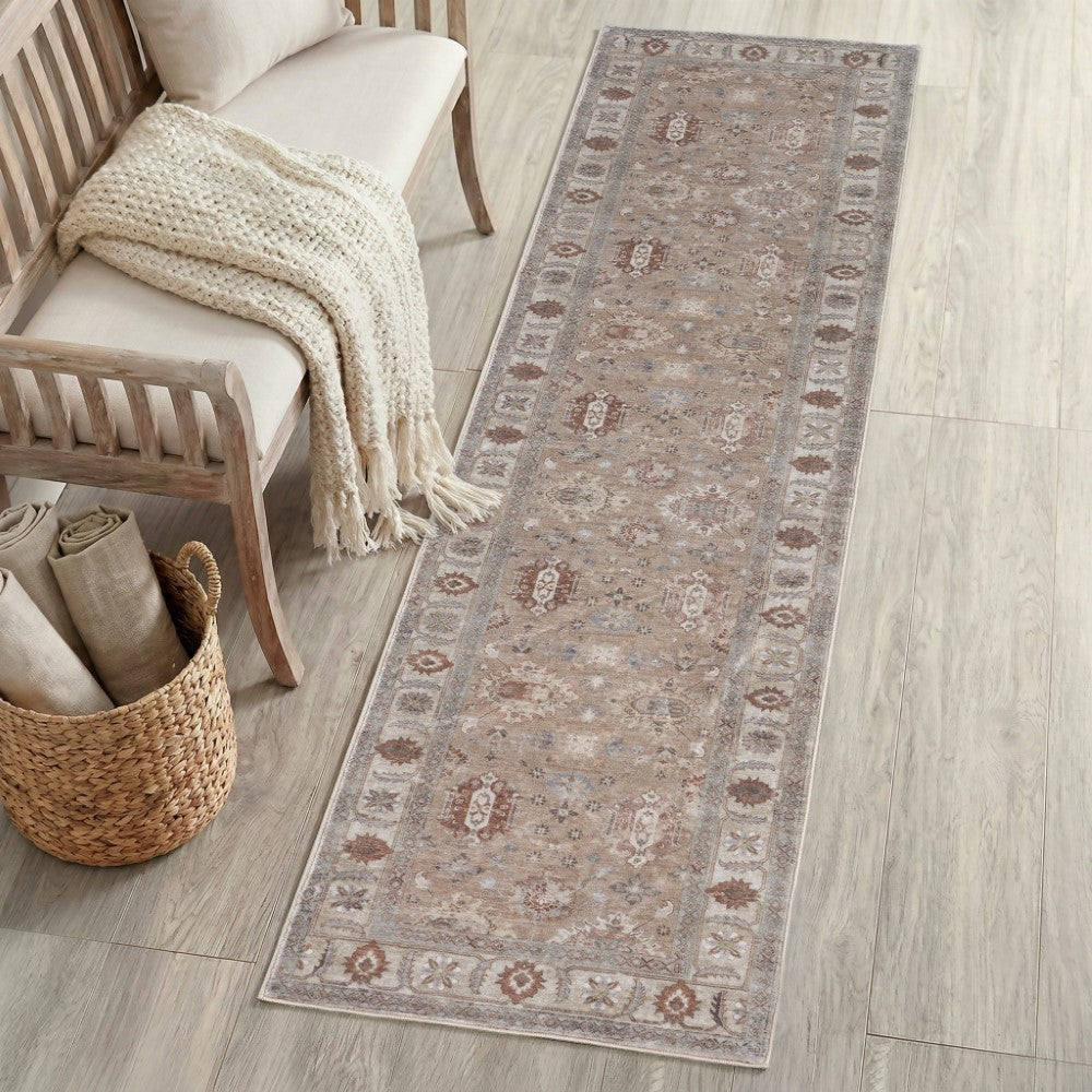 Maplecrest Oushak Style Distressed Border Non-slip Machine-washable Area Rug