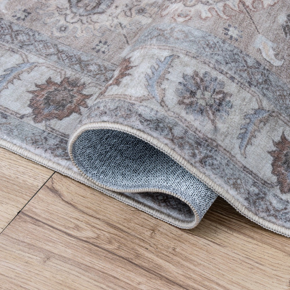 Maplecrest Oushak Style Distressed Border Non-slip Machine-washable Area Rug