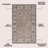 Maplecrest Oushak Style Distressed Border Non-slip Machine-washable Area Rug