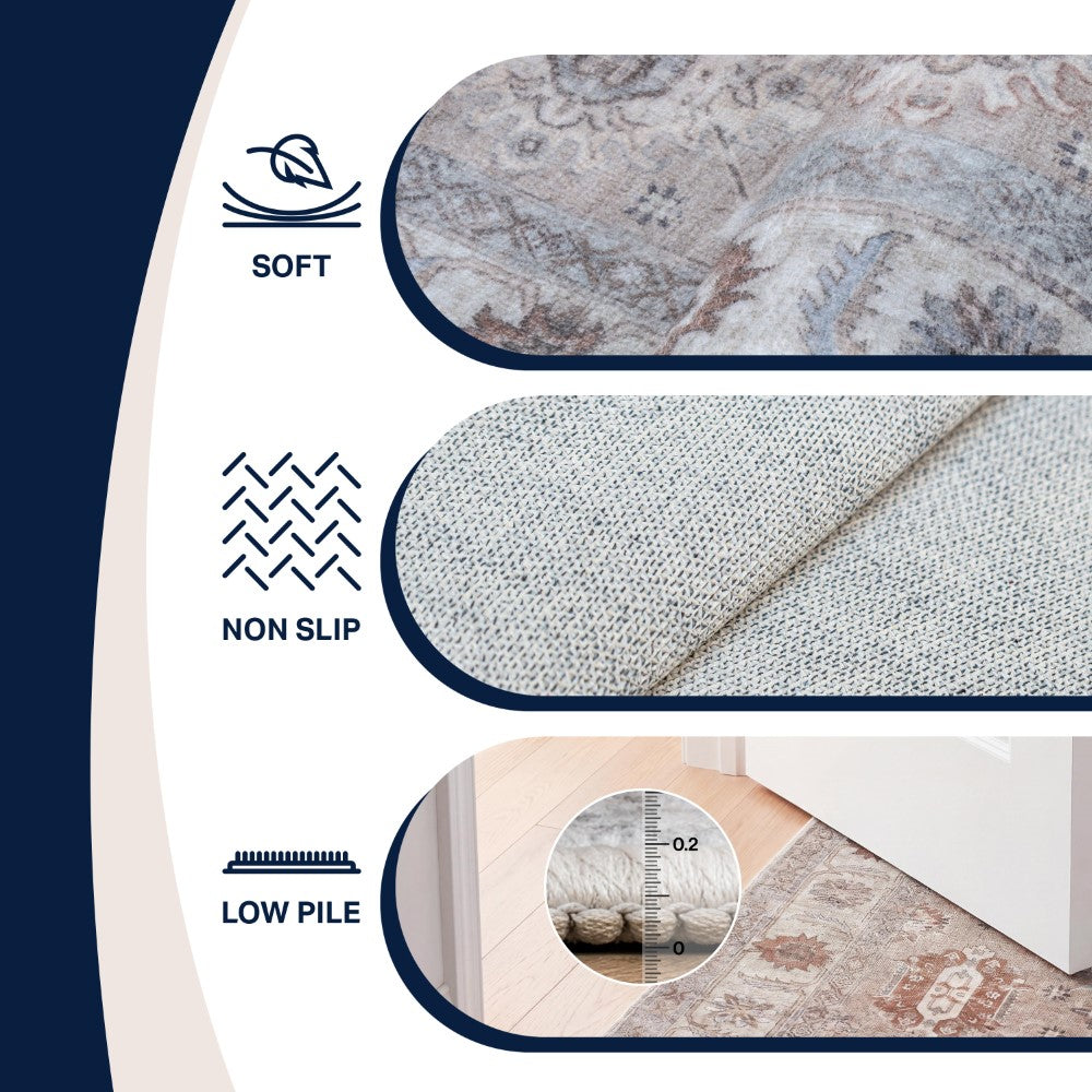 Maplecrest Oushak Style Distressed Border Non-slip Machine-washable Area Rug