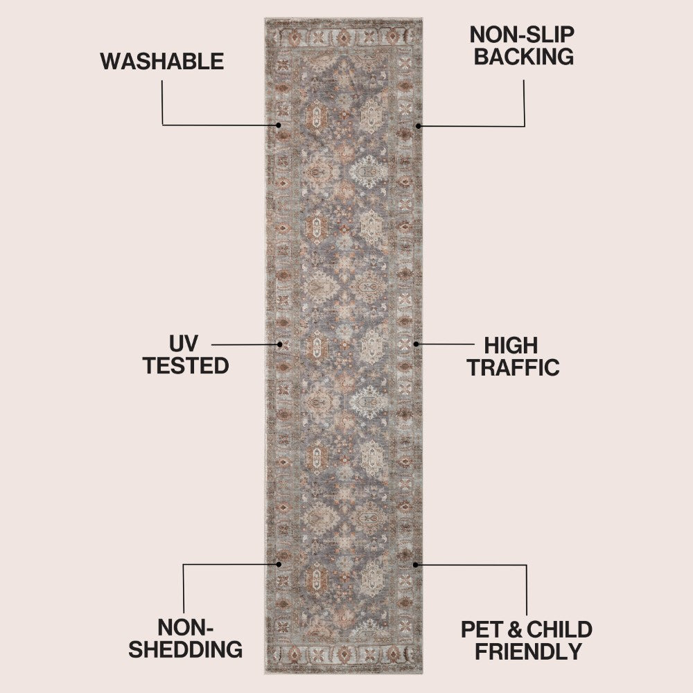 Maplecrest Oushak Style Distressed Border Non-slip Machine-washable Area Rug