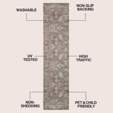 Maplecrest Oushak Style Distressed Border Non-slip Machine-washable Area Rug