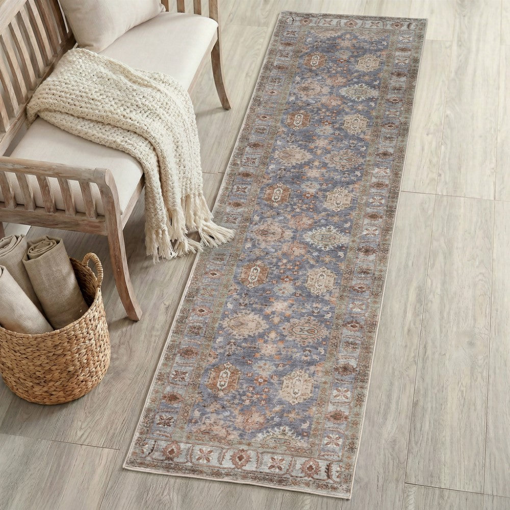 Maplecrest Oushak Style Distressed Border Non-slip Machine-washable Area Rug