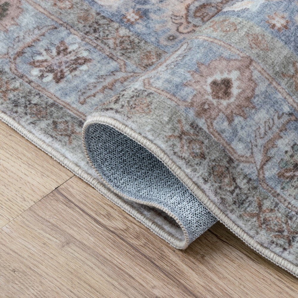 Maplecrest Oushak Style Distressed Border Non-slip Machine-washable Area Rug
