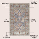 Maplecrest Oushak Style Distressed Border Non-slip Machine-washable Area Rug