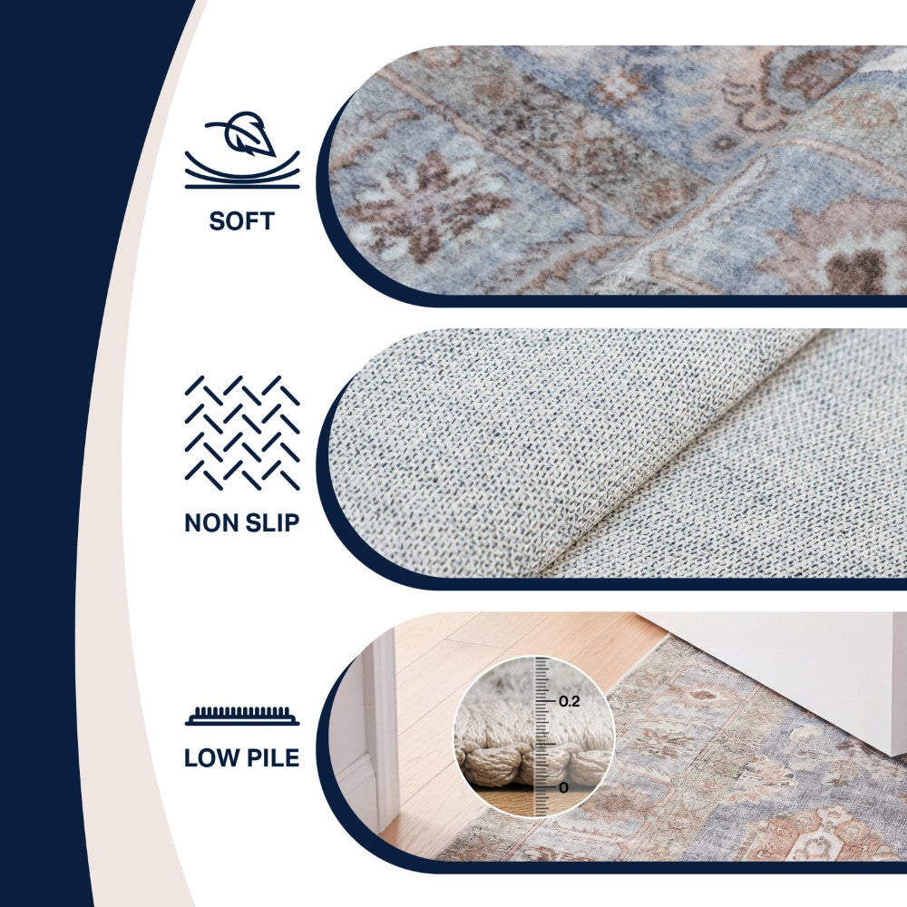 Maplecrest Oushak Style Distressed Border Non-slip Machine-washable Area Rug