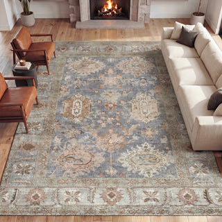 Maplecrest Oushak Style Distressed Border Non-slip Machine-washable Area Rug